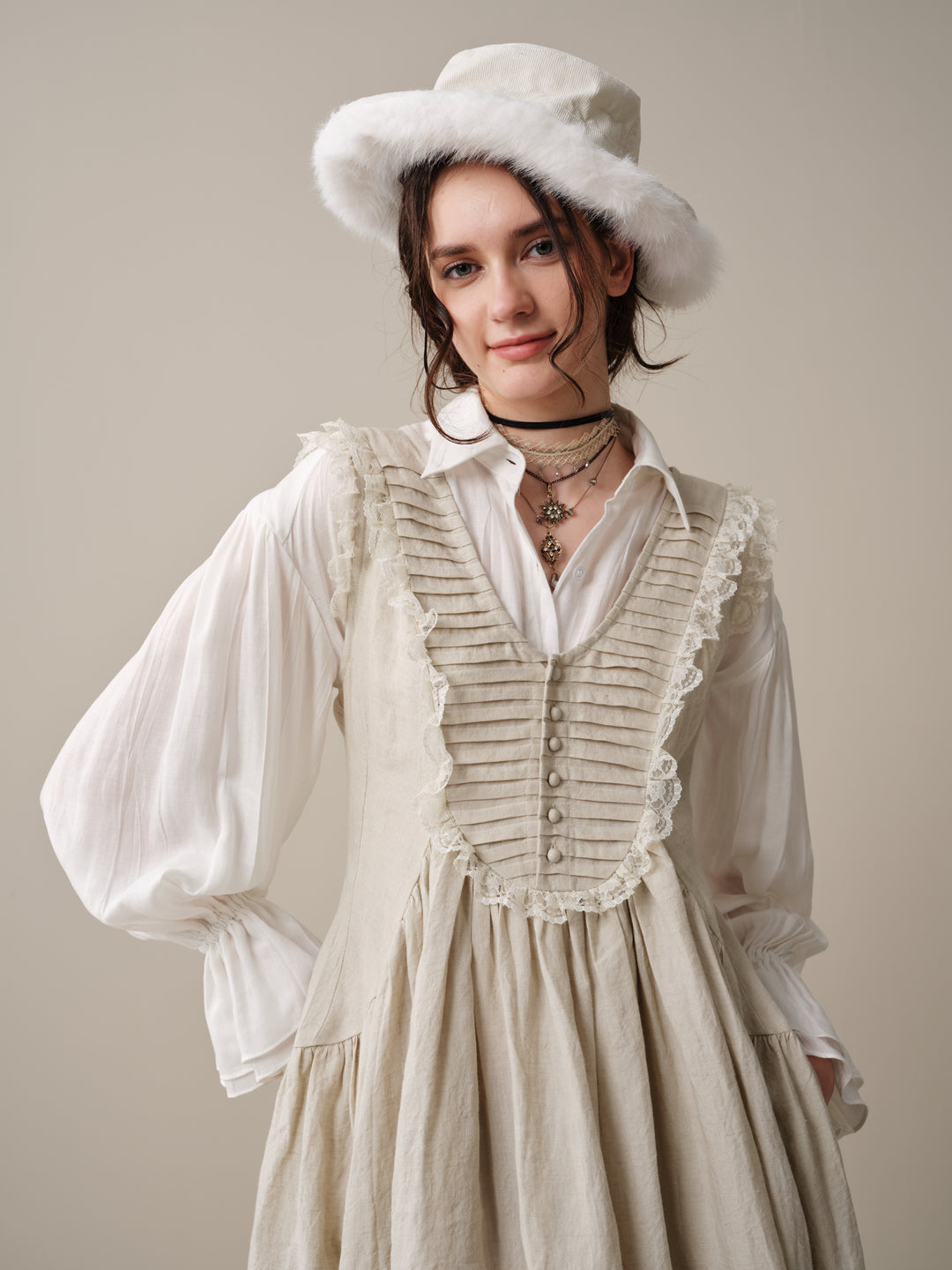 Edith 14 | Pleated Corset Linen Dress