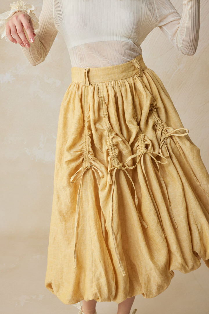 Camellia Bubble 22 | Drawstring Bubble Linen Skirt