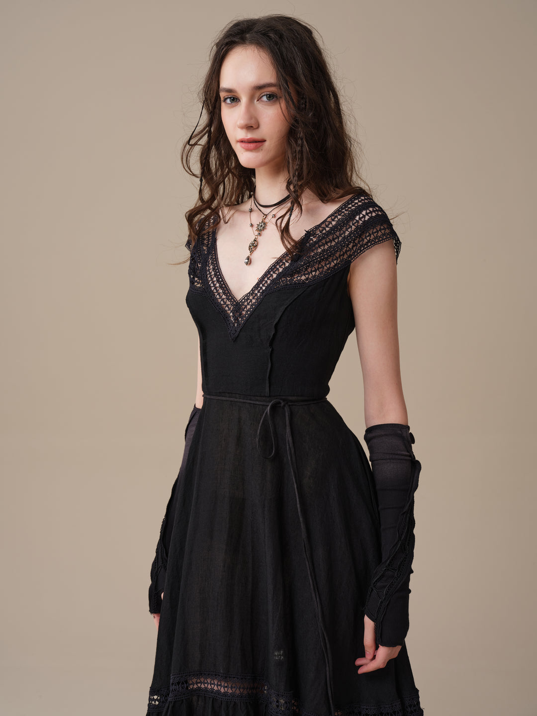 Cherry Tree 25 | Lace Linen flared dress