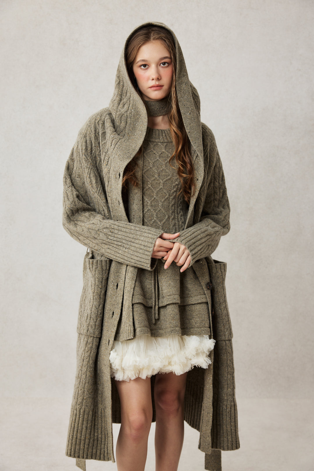 Hudson 15 | 100% wool hooded cardigan coat