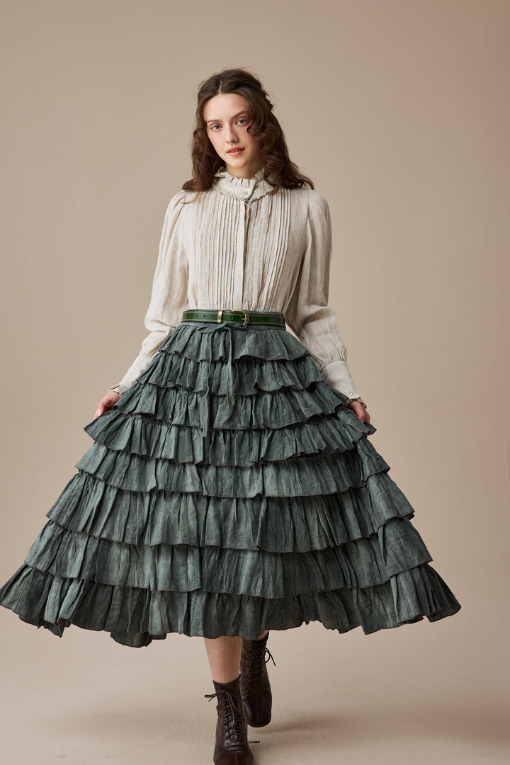 Ischia 14 | Layered petal linen skirt