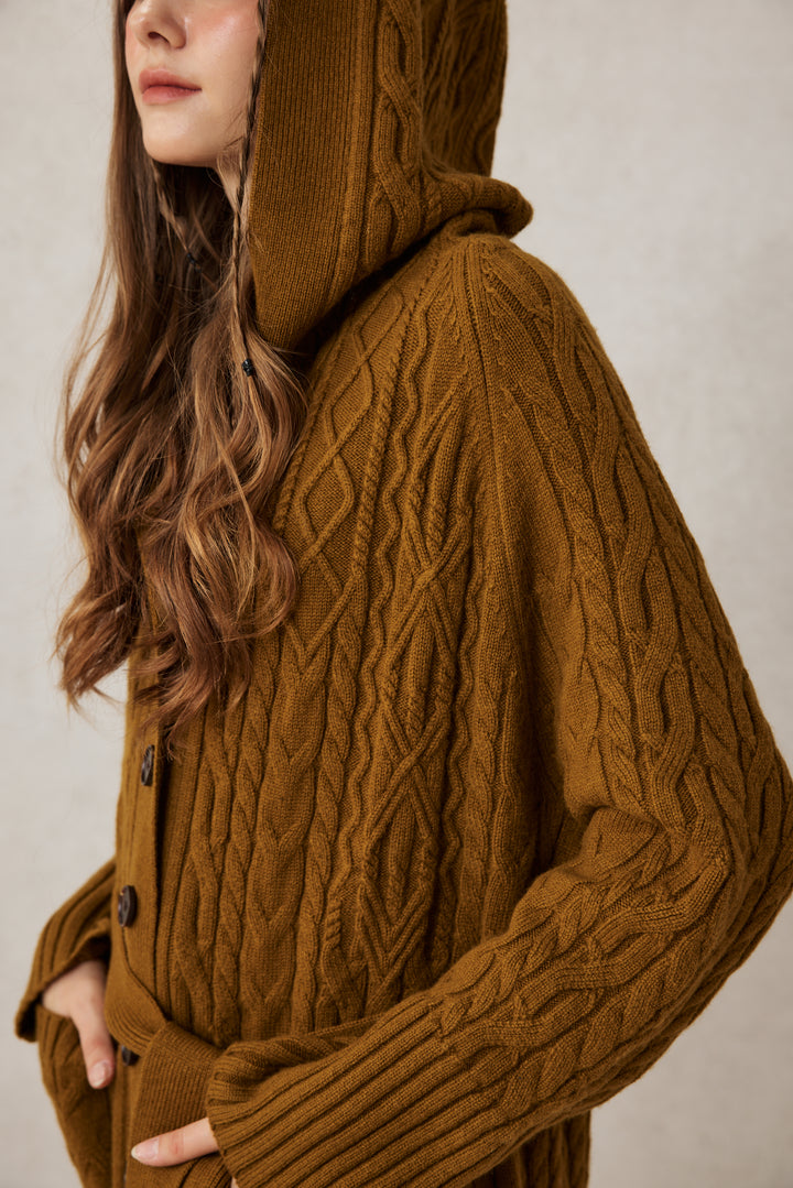 Hudson 15 | 100% wool hooded cardigan coat