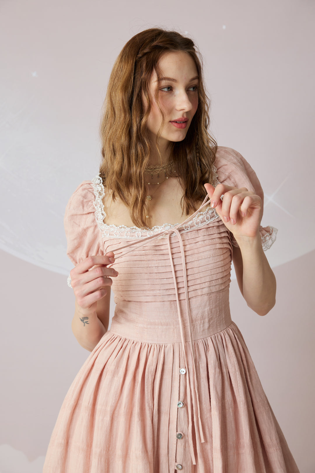 Monet Haze 26 | Fairy layered Linen Dress with pintucks