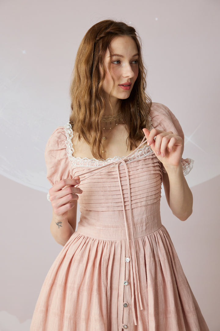 Monet Haze 26 | Fairy layered Linen Dress with pintucks