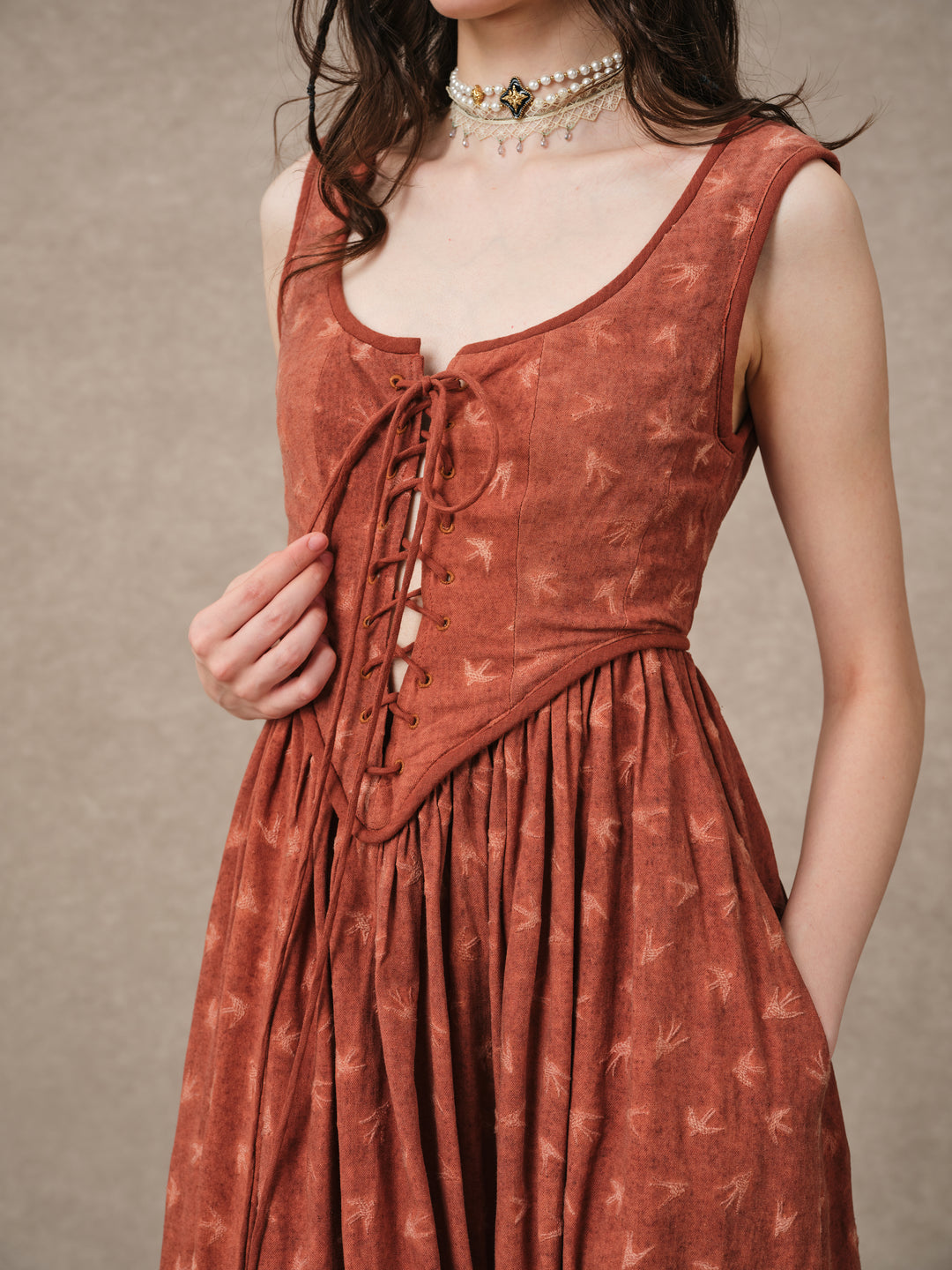 Anis 23 | Lace-up Jacquard Linen Corset Dress