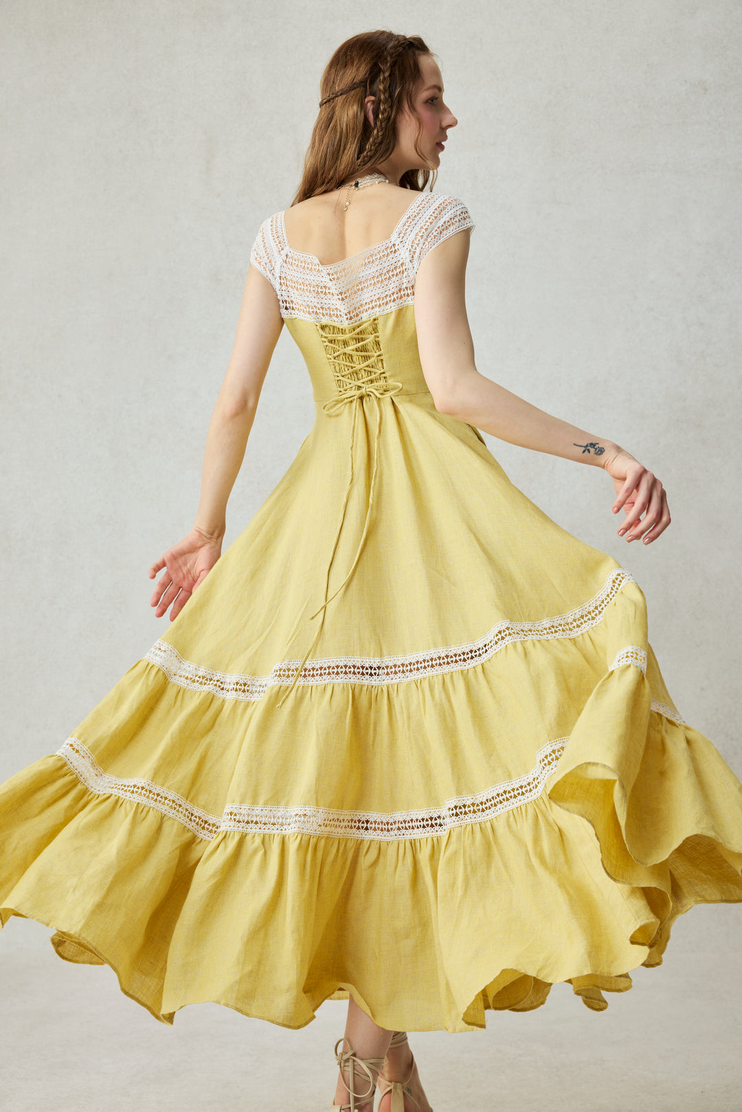 Cherry Tree 25 | Lace Linen flared dress Linennaive Cherry Tree 25 | Lace Linen flared dress Linennaive