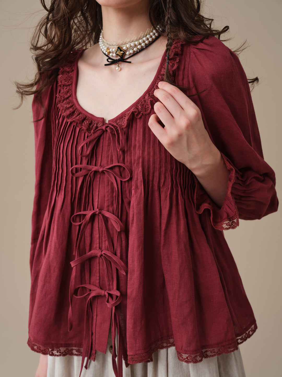 Isadora | Ruby Linen Poet Shirt