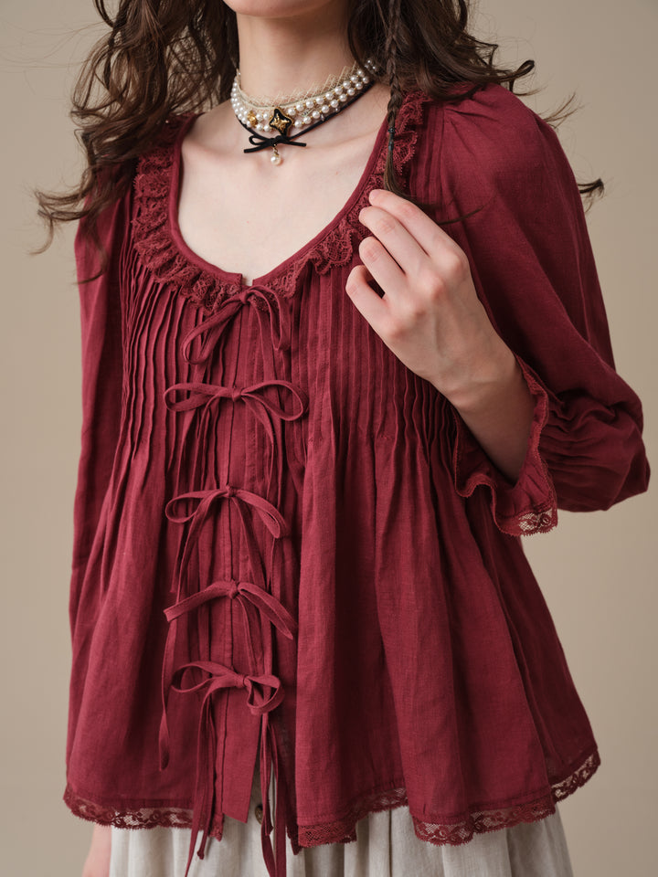 Isadora | Ruby Linen Poet Shirt