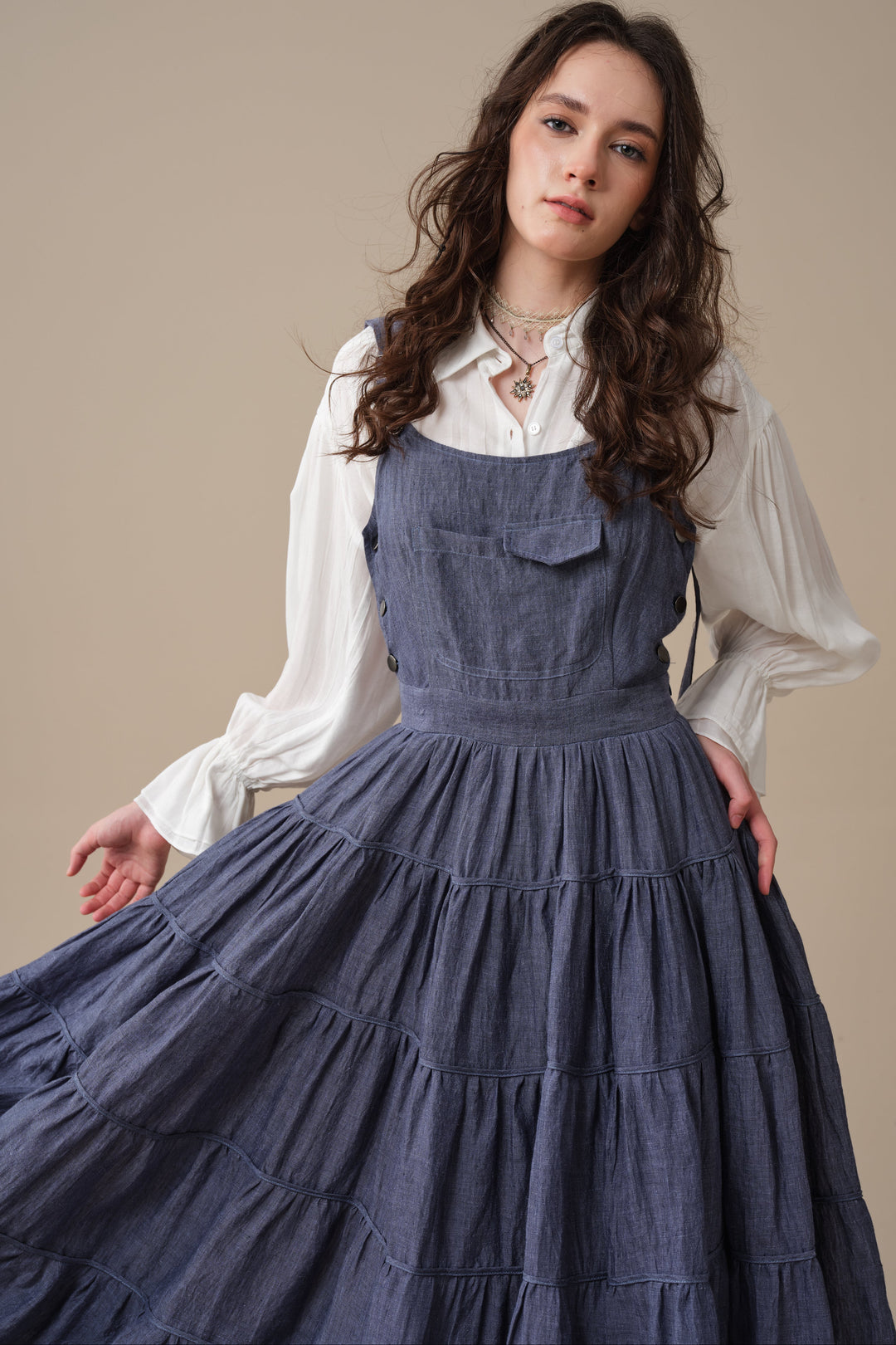 Heather 12 | Linen Apron Maxi Dress
