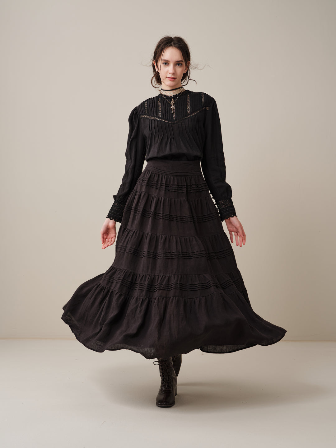 Alice 12 |  Pintuck Linen Maxi Skirt