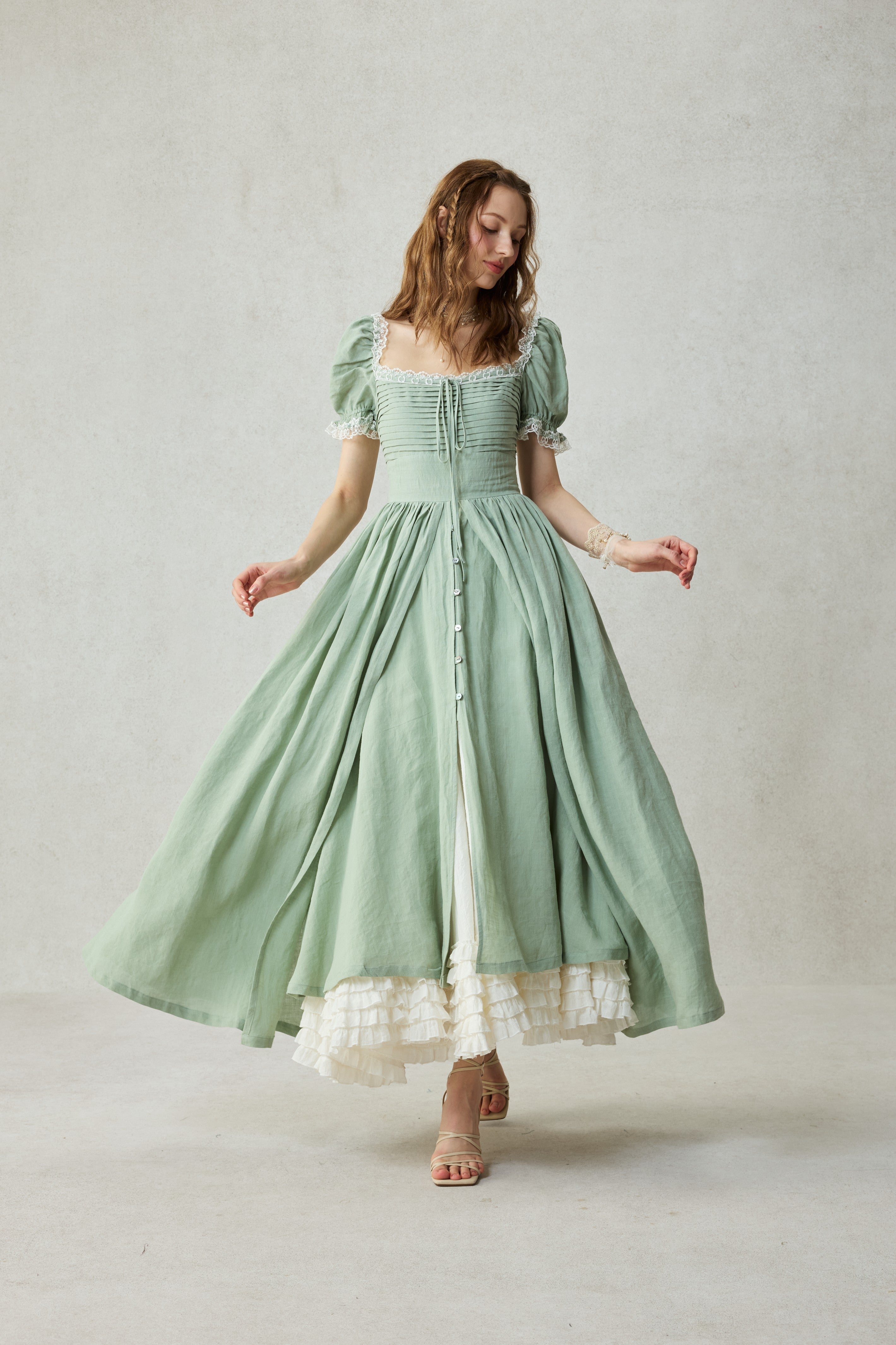 Monet Haze 26 | Fairy layered Linen Dress with pintucks – Linennaive