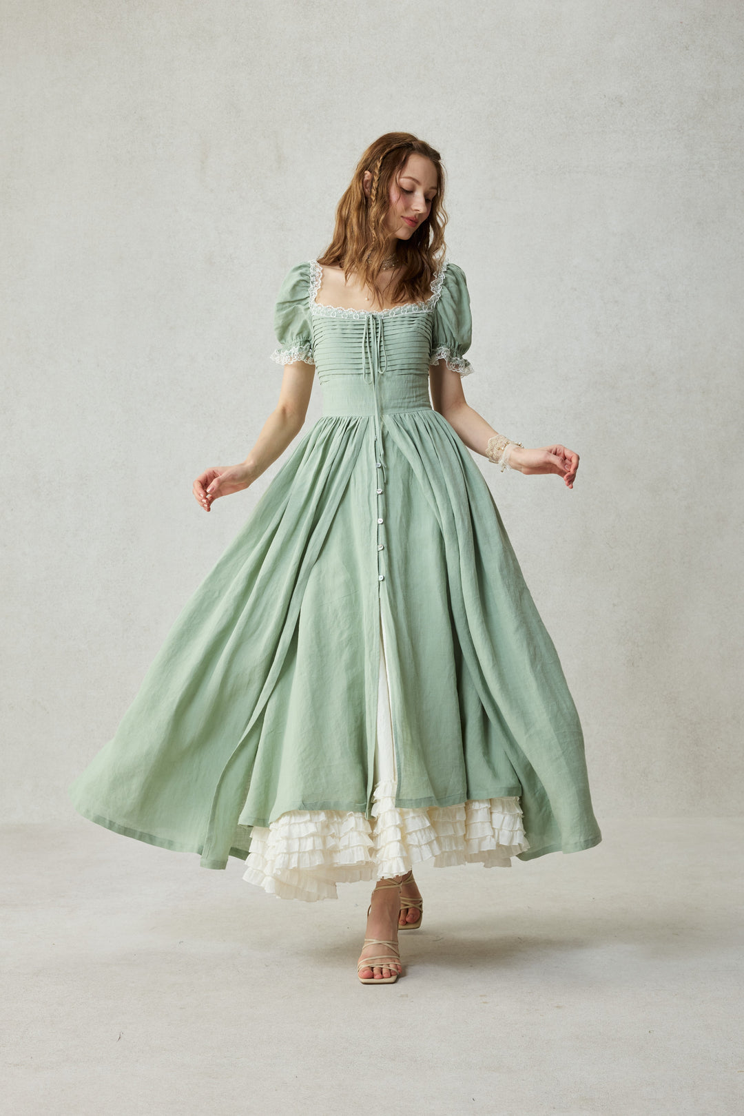 Monet Haze 26 | Fairy layered Linen Dress with pintucks Linennaive Monet Haze 26 | Fairy layered Linen Dress with pintucks Linennaive