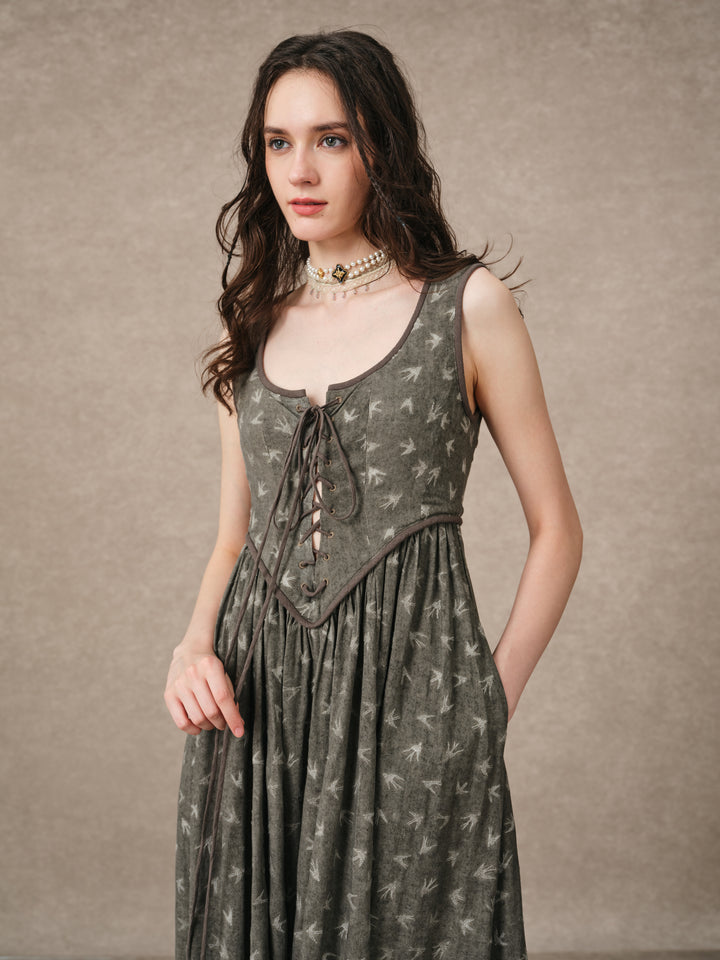 Anis 23 | Lace-up Jacquard Linen Corset Dress