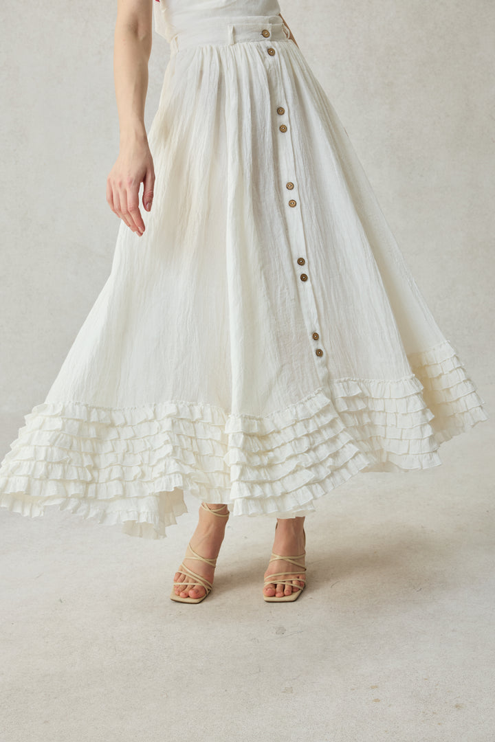 Dorothy 27 | Ruffled maxi linen skirt