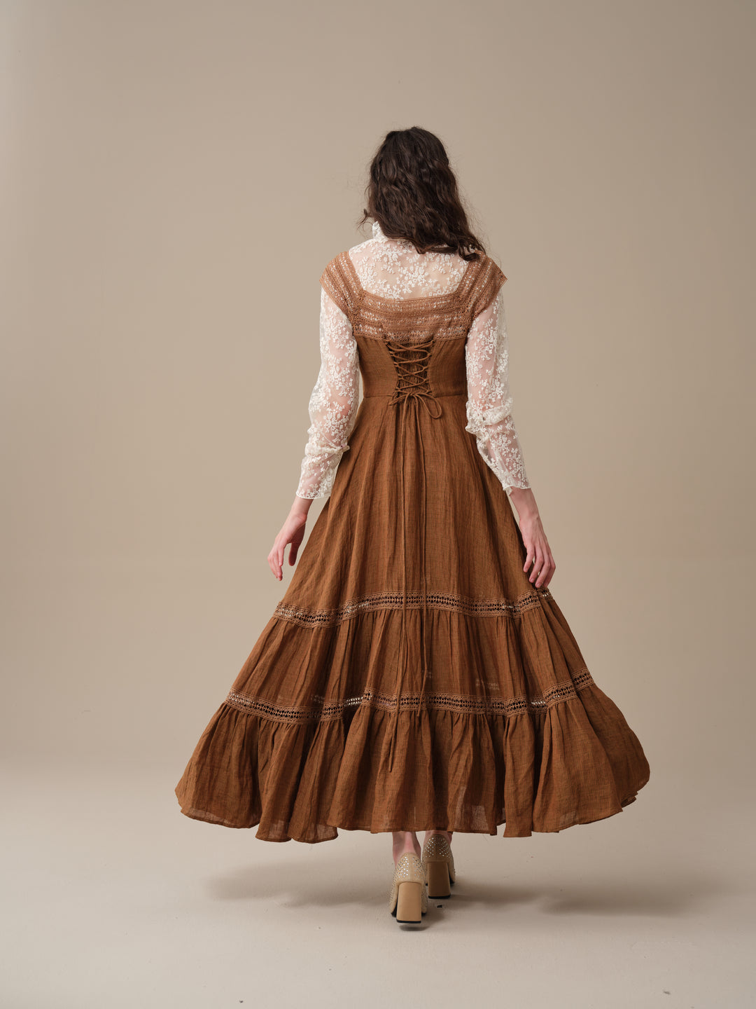 Cherry Tree 25 | Lace Linen flared dress