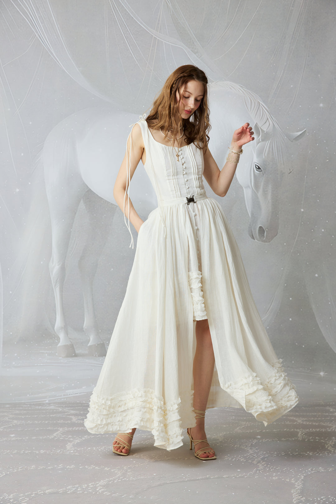 Wearable Poetry 17 | Ruffled linen dress & skirt （2 pieces)