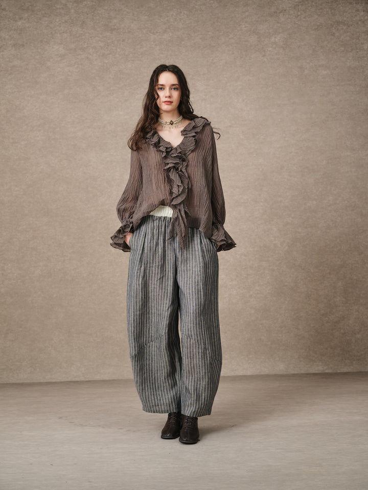 Nebula | Grey Ruffle Oversized Shirt