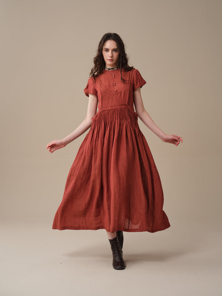 Thistle 09 | Smocked Bib Linen Midi Dress