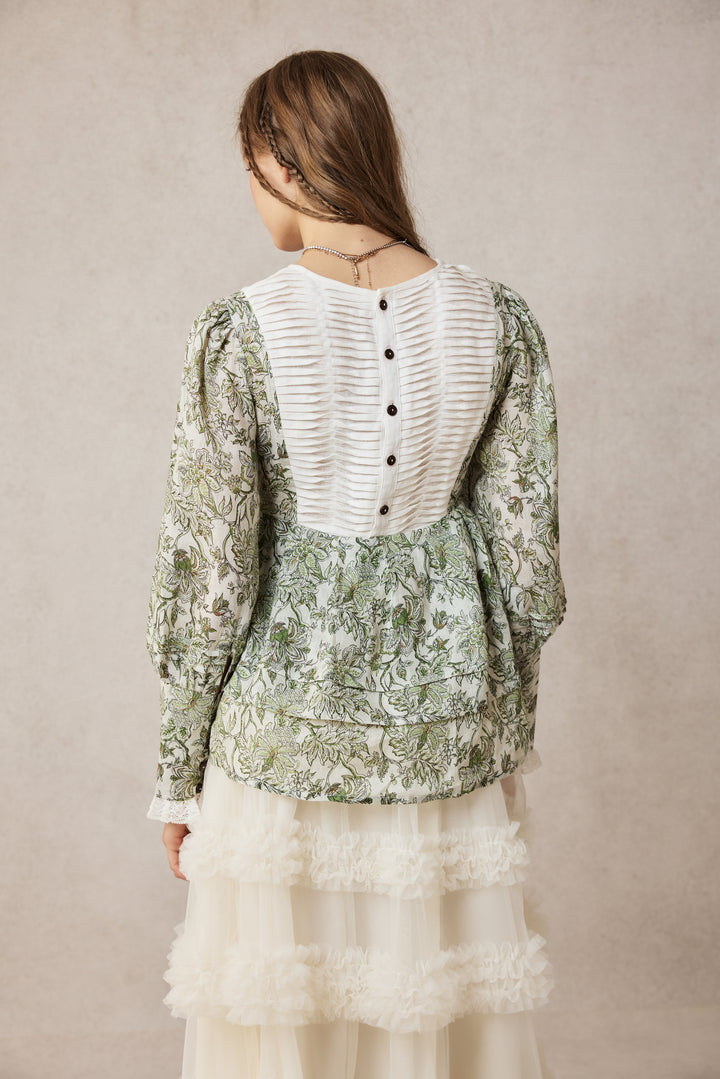 Lydia 18 | Linen Pintucked Puff Sleeve Blouse