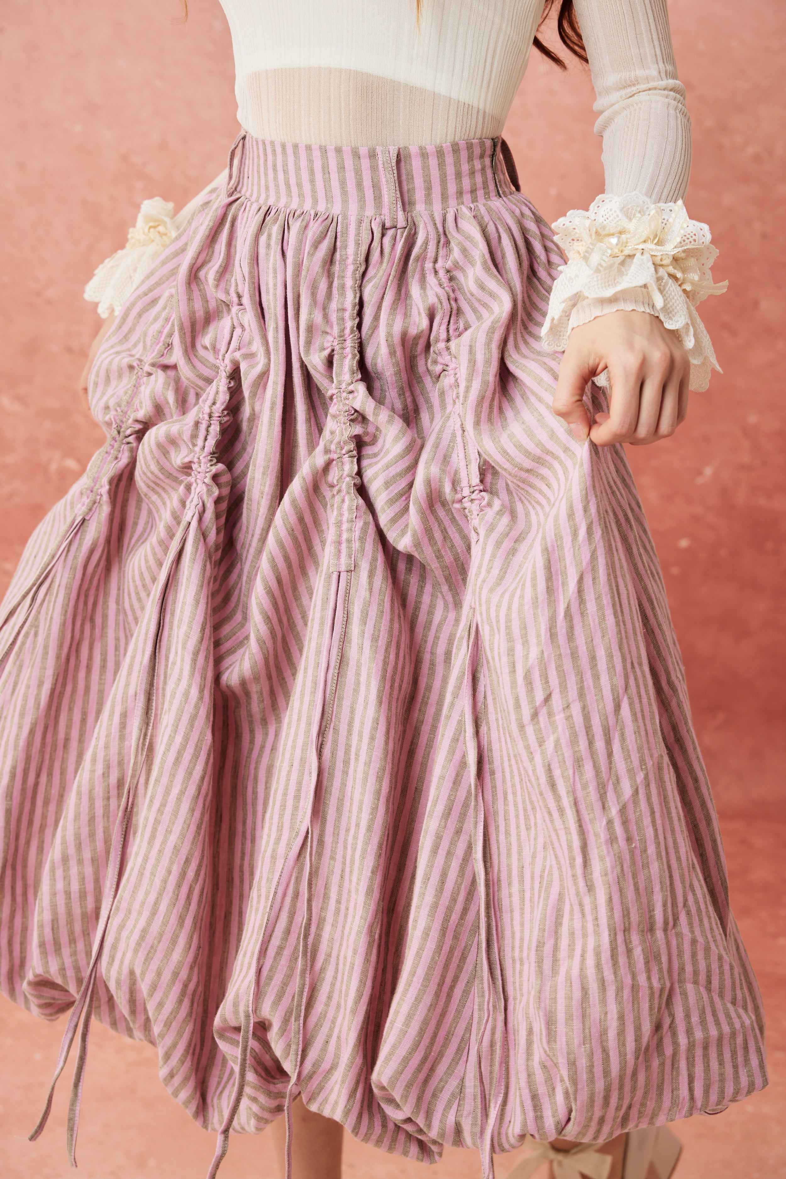Camellia Bubble 22 | Drawstring Bubble Linen Skirt – Linennaive