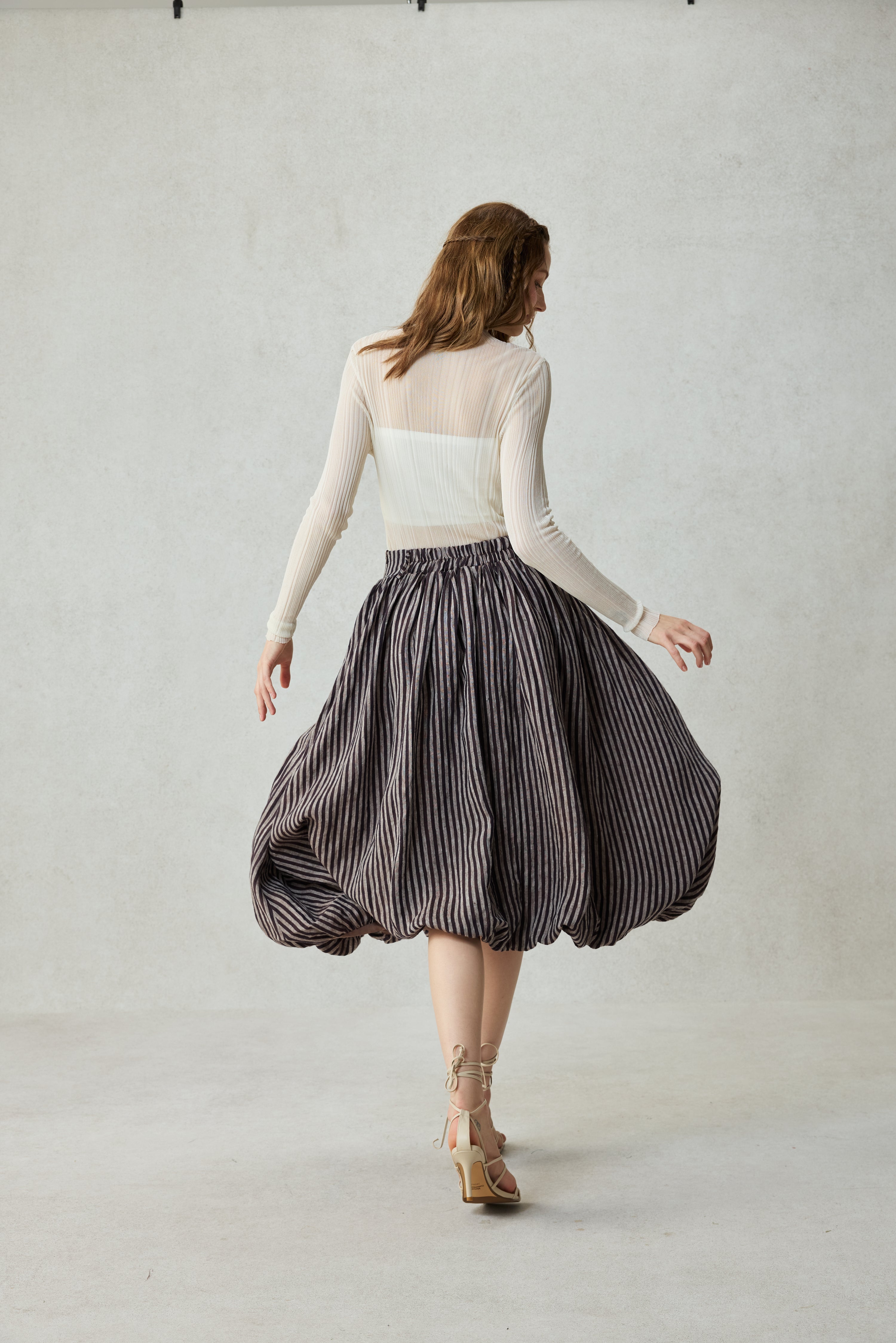 Camellia Bubble 22 | Drawstring Bubble Linen Skirt – Linennaive
