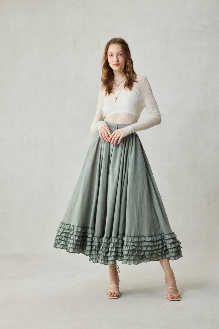 Dorothy 27 | Ruffled maxi linen skirt