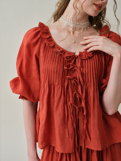 Lys 25 | belted linen skirt in red