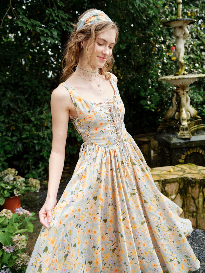 Adelia 17 | lace up daisy linen dress