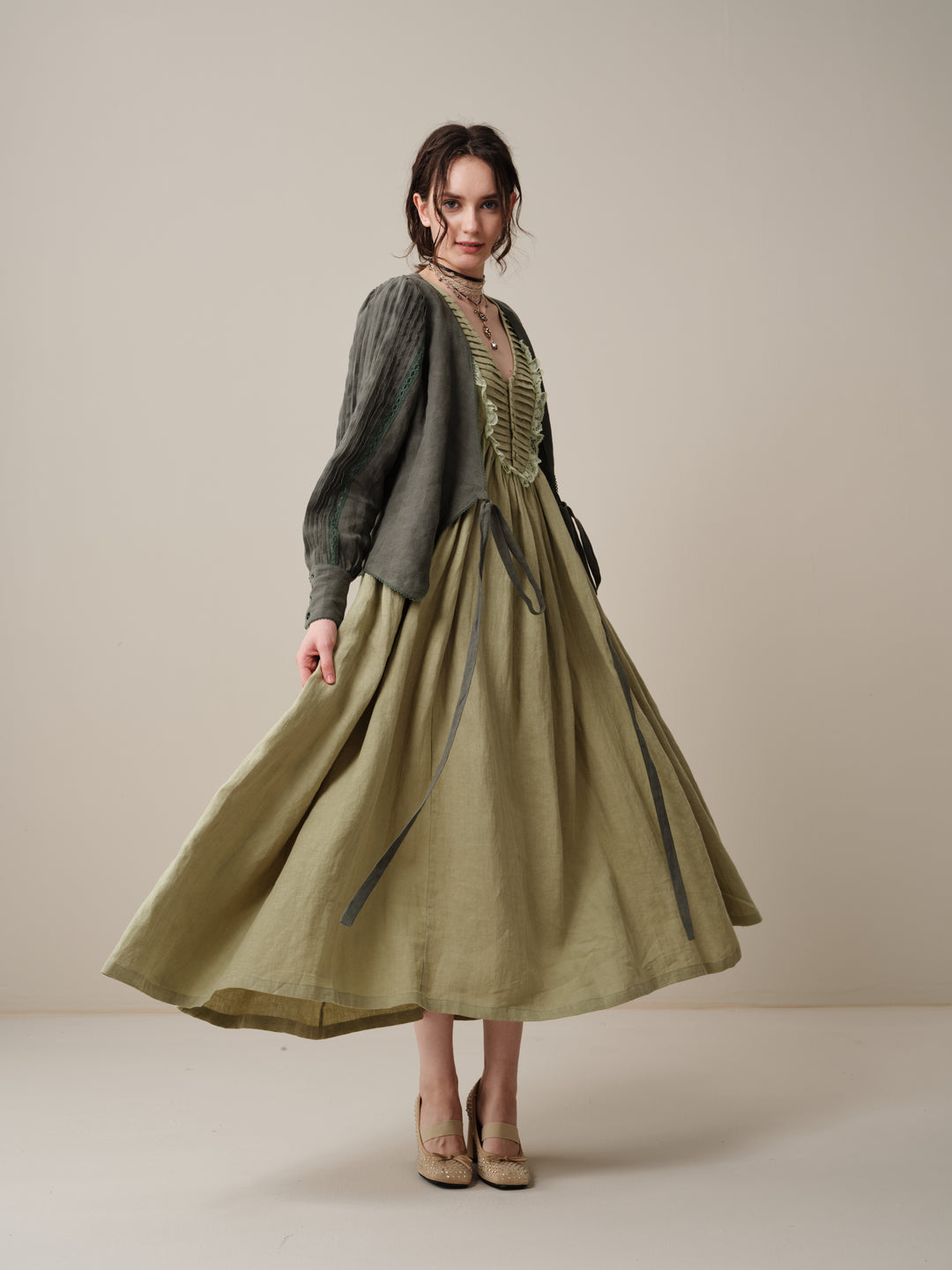 Edith 14 | Pleated Corset Linen Dress