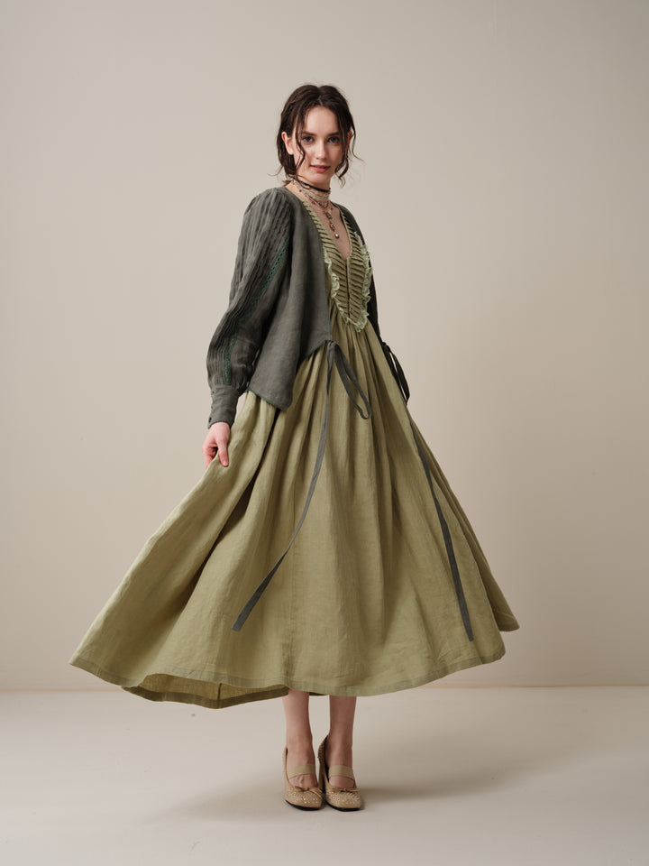 Edith 14 | Pleated Corset Linen Dress