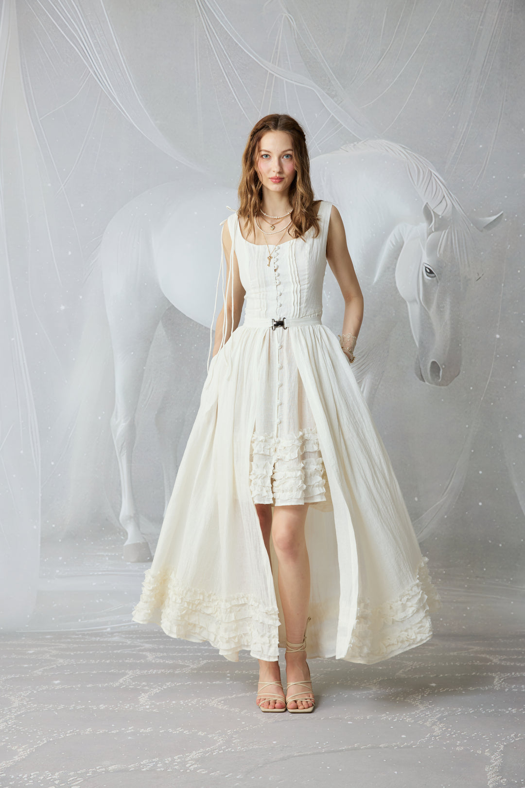 Wearable Poetry 17 | Ruffled linen dress & skirt （2 pieces)