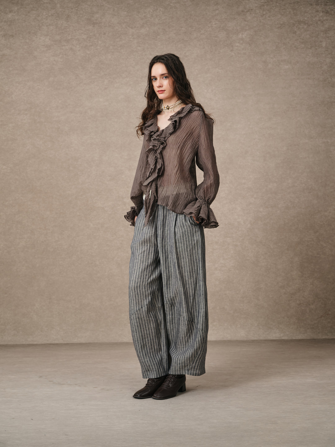 Nebula | Grey Ruffle Oversized Shirt