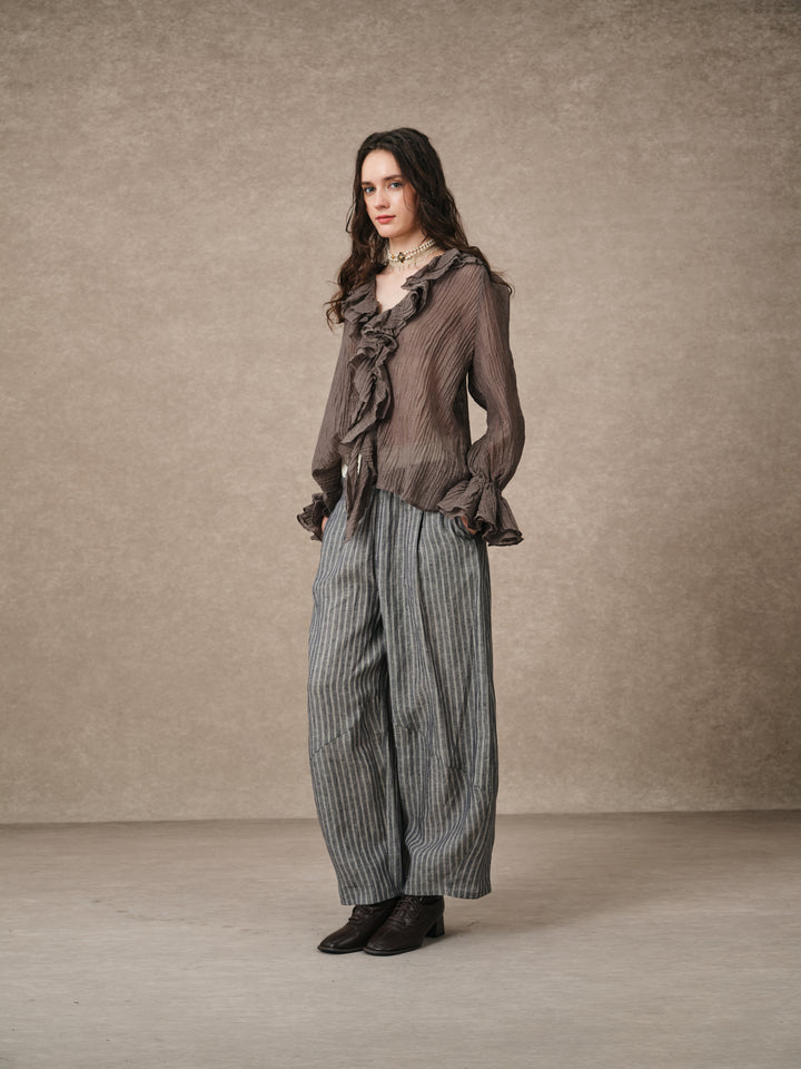 Nebula | Grey Ruffle Oversized Shirt