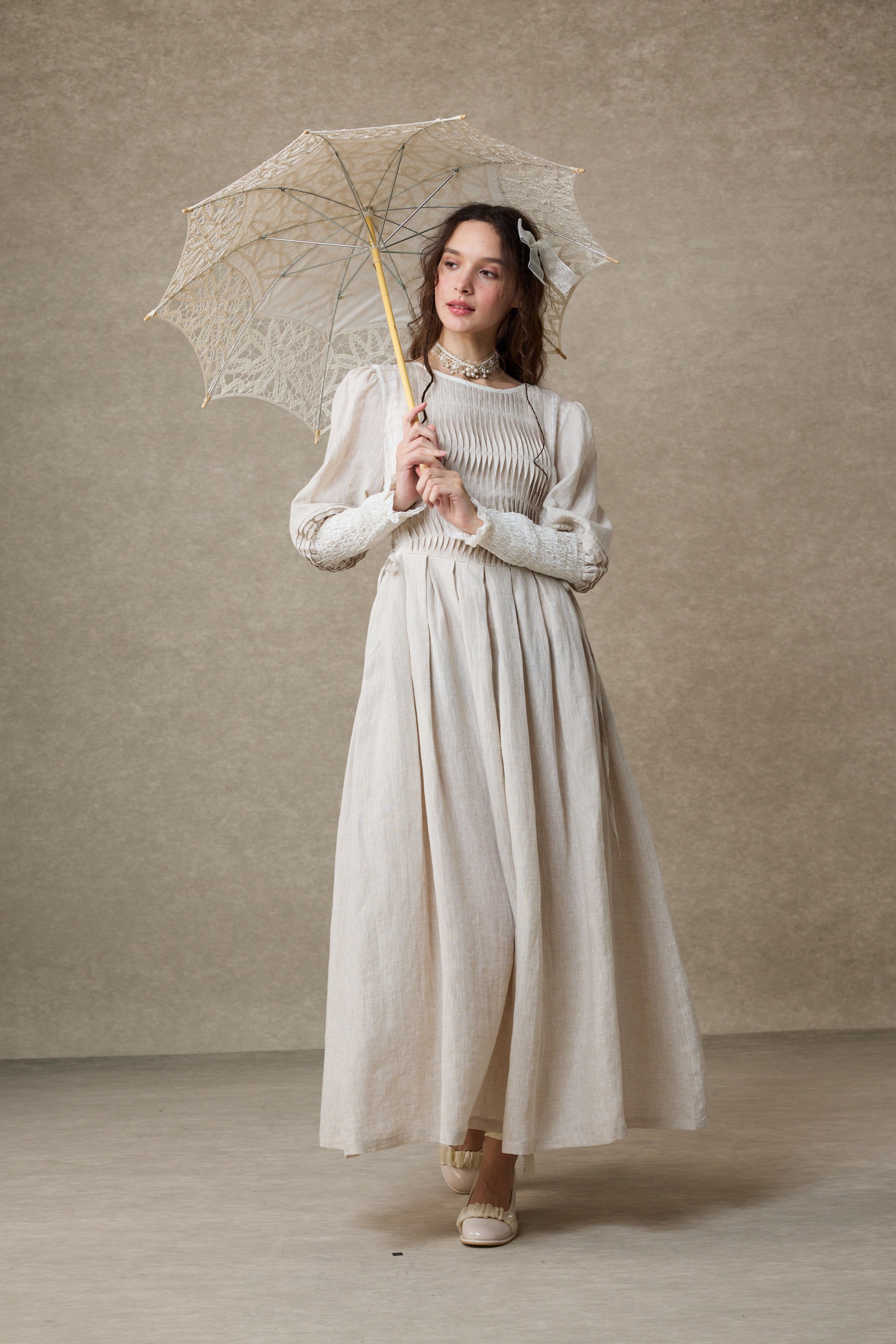 Eliana 15 | Pintucked Patchwork Linen Dress – Linennaive