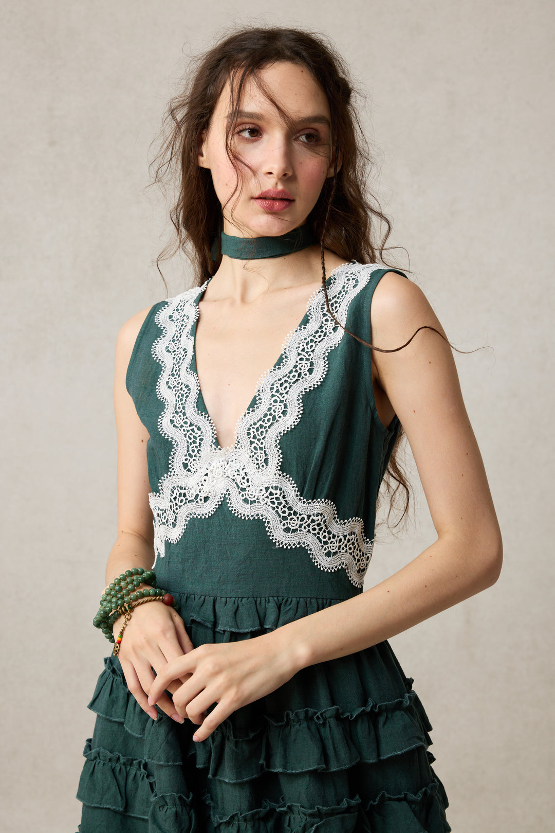 Nolita 28 |Lace & Linen Dress Gown （With Gift scarf)