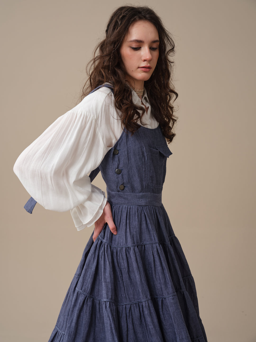 Heather 12 | Linen Apron Maxi Dress