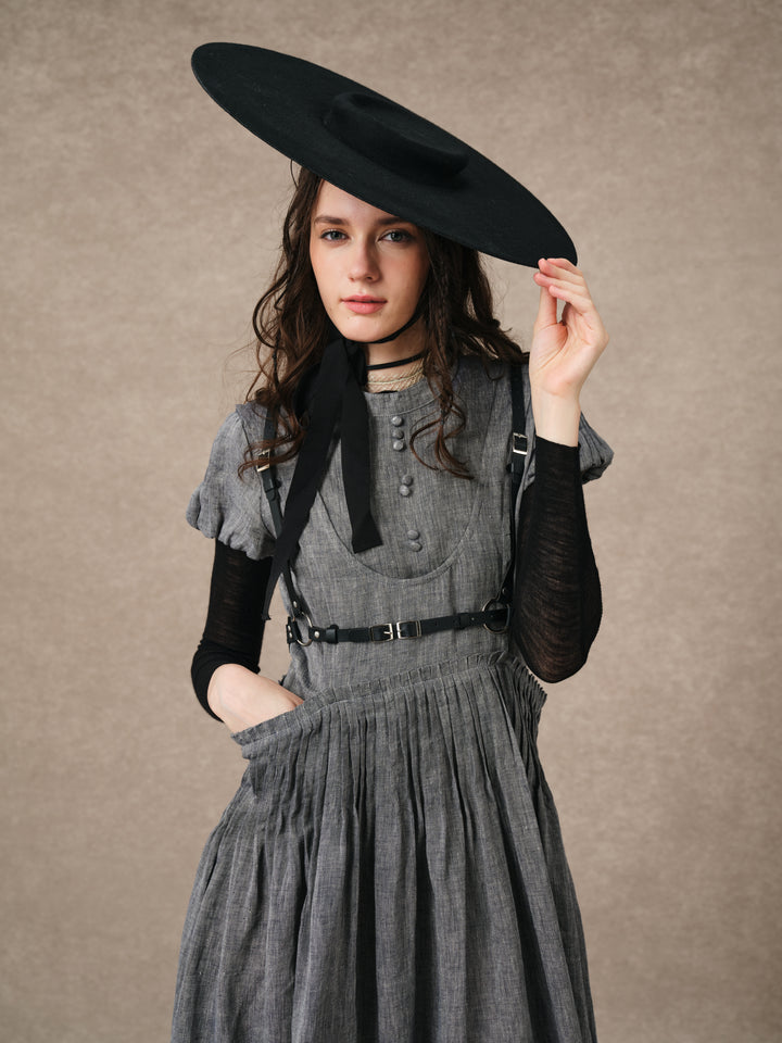 Thistle 09 | Smocked Bib Linen Midi Dress