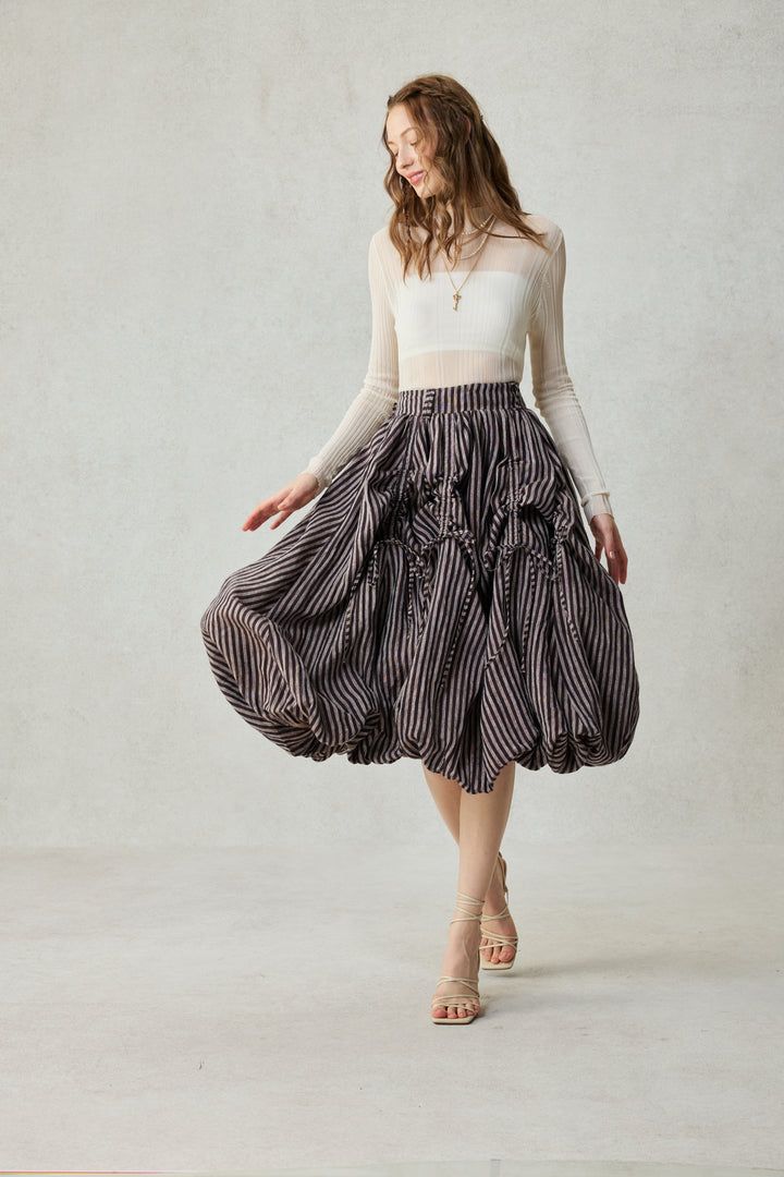 Camellia Bubble 22 | Drawstring Bubble Linen Skirt