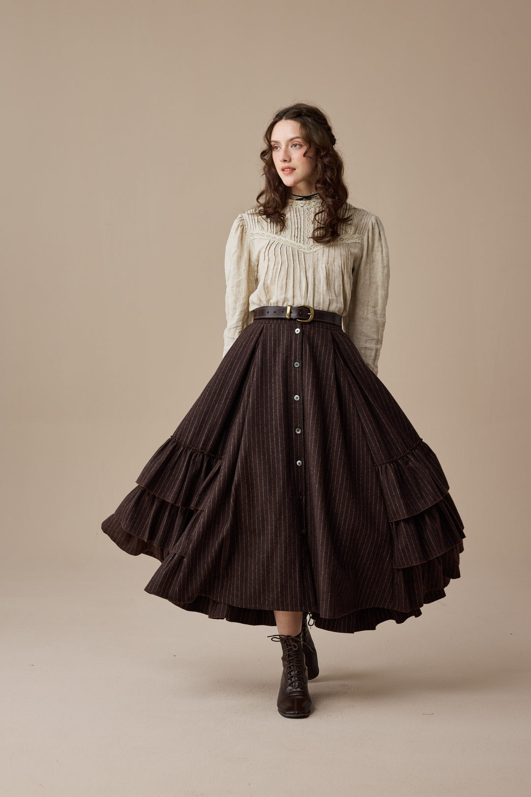 Kaite 18 |ruffled maxi wool skirt