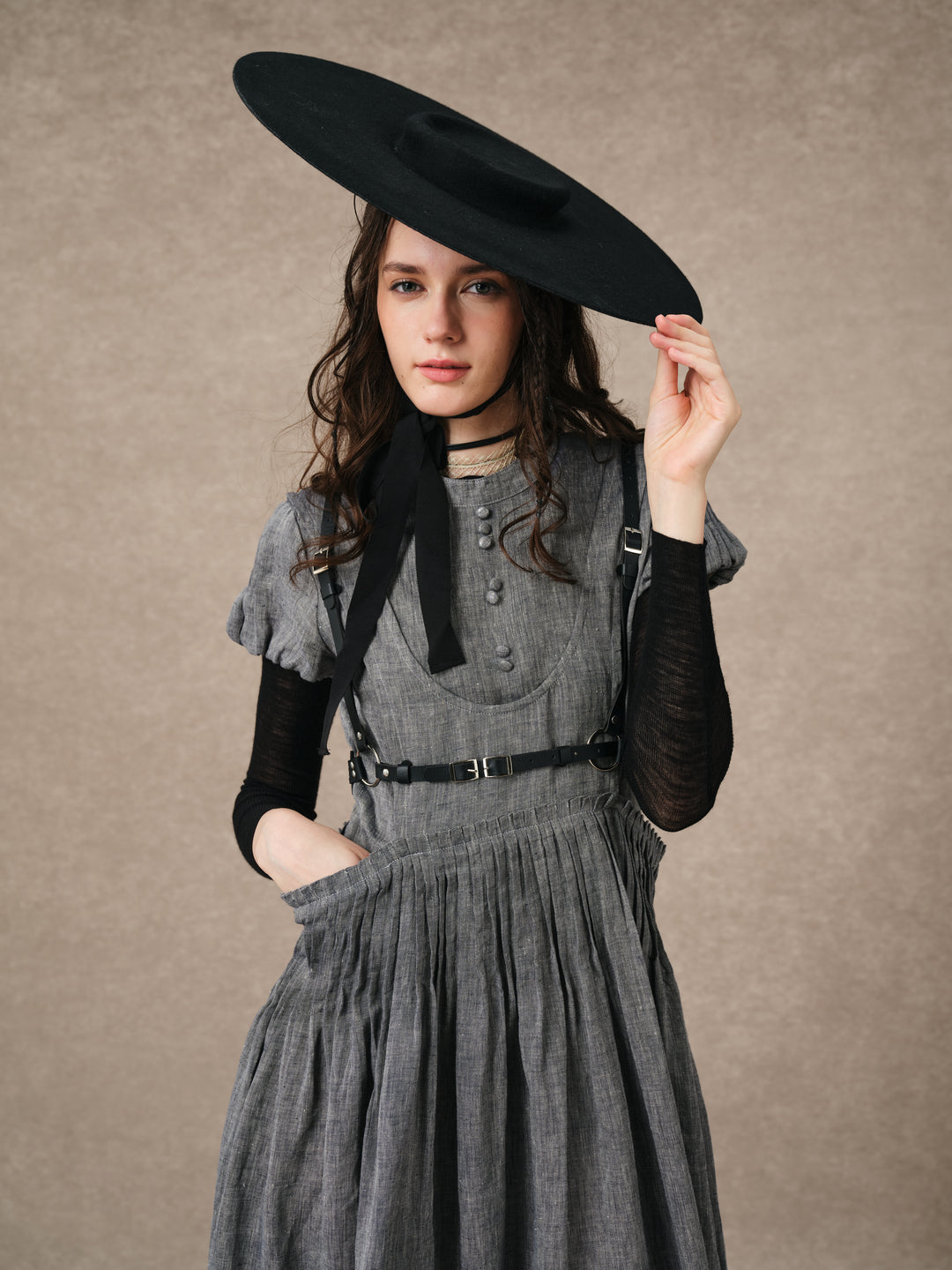 Thistle 09 | Smocked Bib Linen Midi Dress