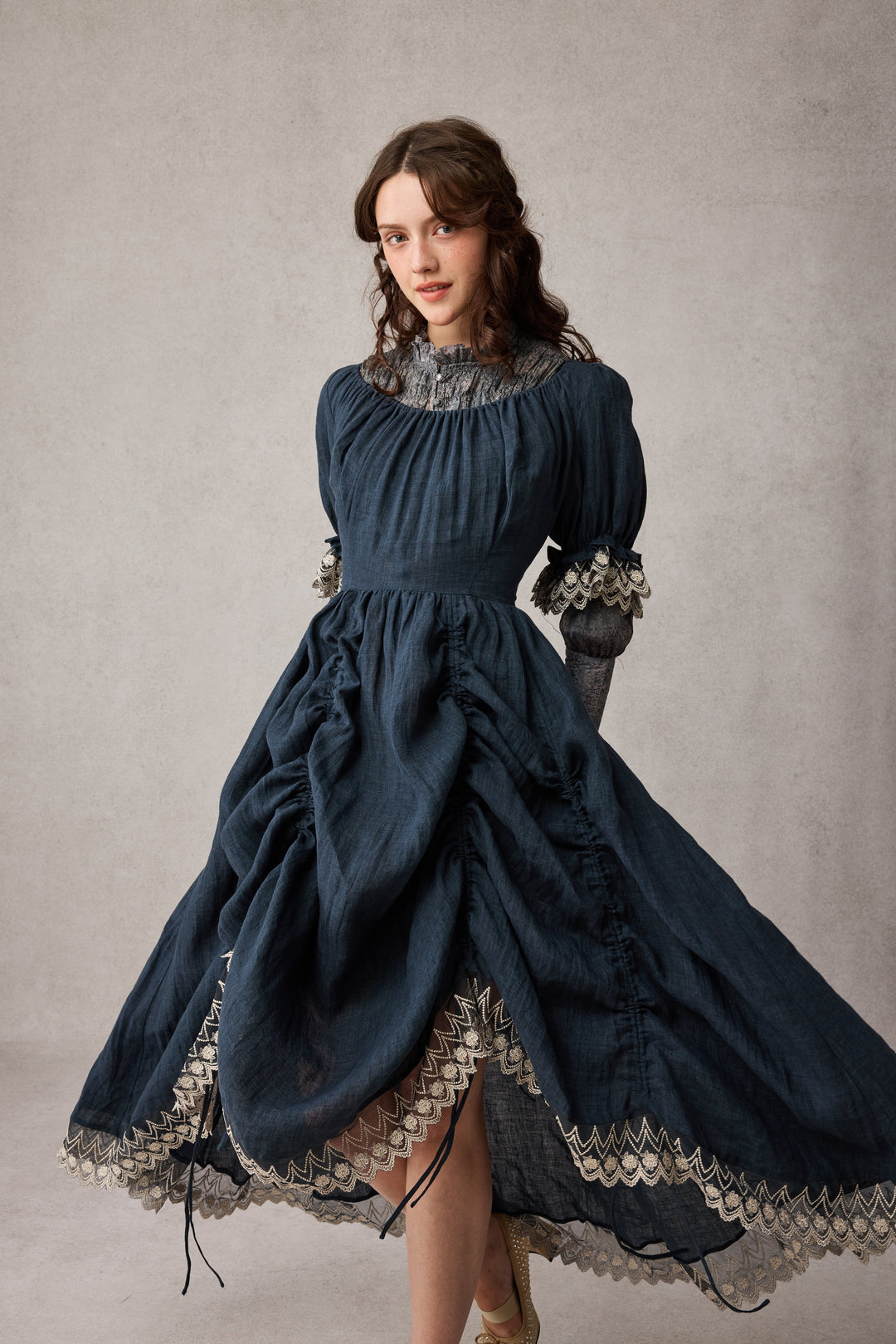 Elowen 27 | Lace Linen dress gown ( 2 way to wear )