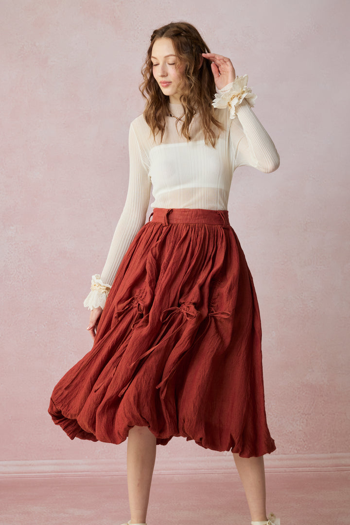 Camellia Bubble 22 | Drawstring Bubble Linen Skirt