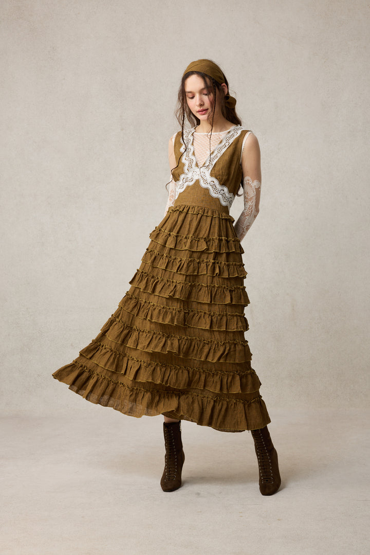 Nolita 28 |Lace & Linen Dress Gown （With Gift scarf)