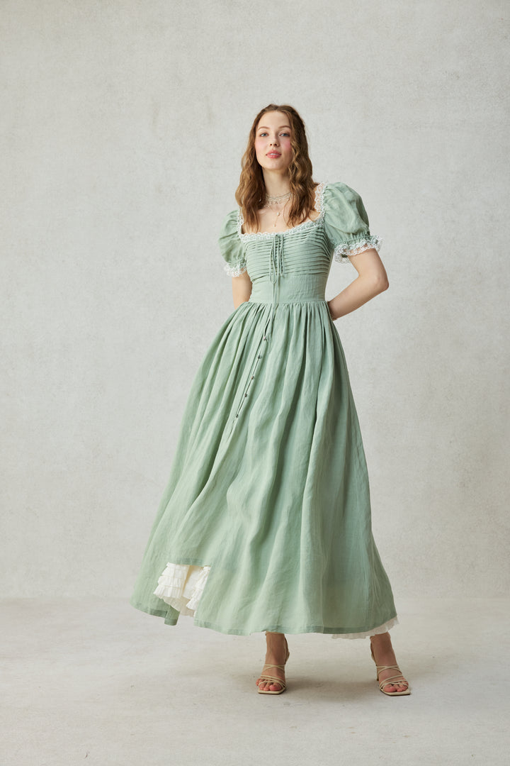Monet Haze 26 | Fairy layered Linen Dress with pintucks