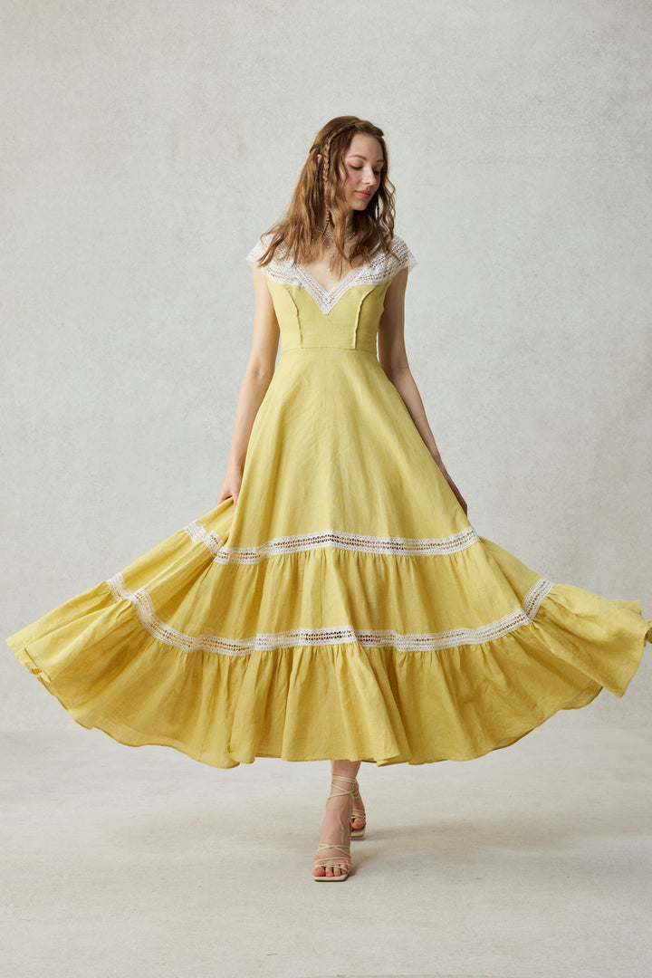 Cherry Tree 25 | Lace Linen flared dress