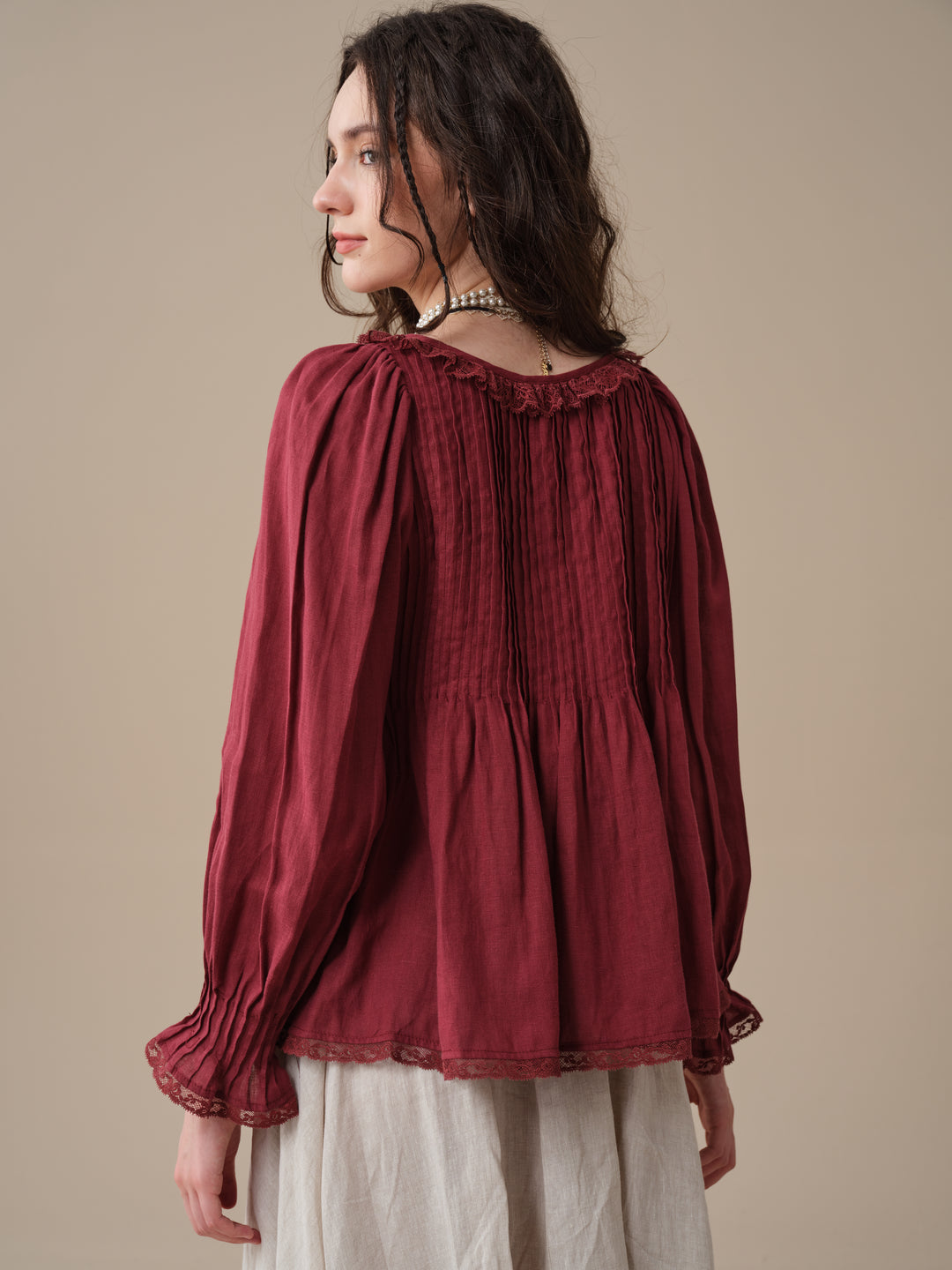 Isadora | Ruby Linen Poet Shirt
