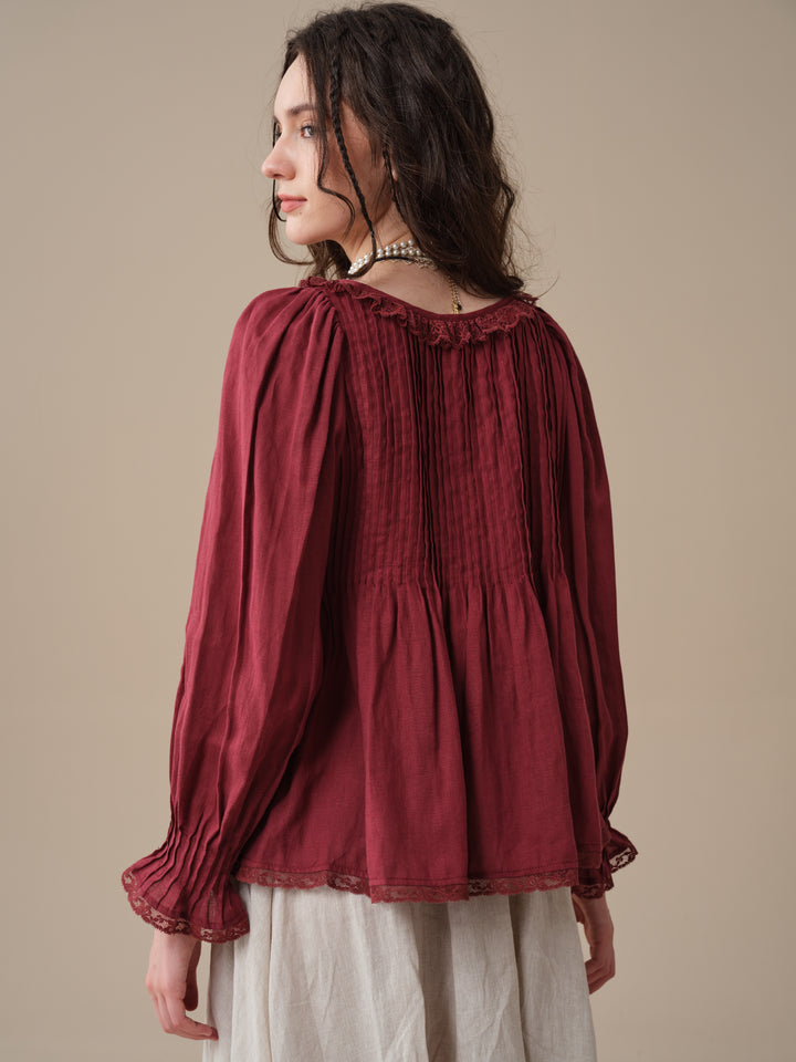 Isadora | Ruby Linen Poet Shirt