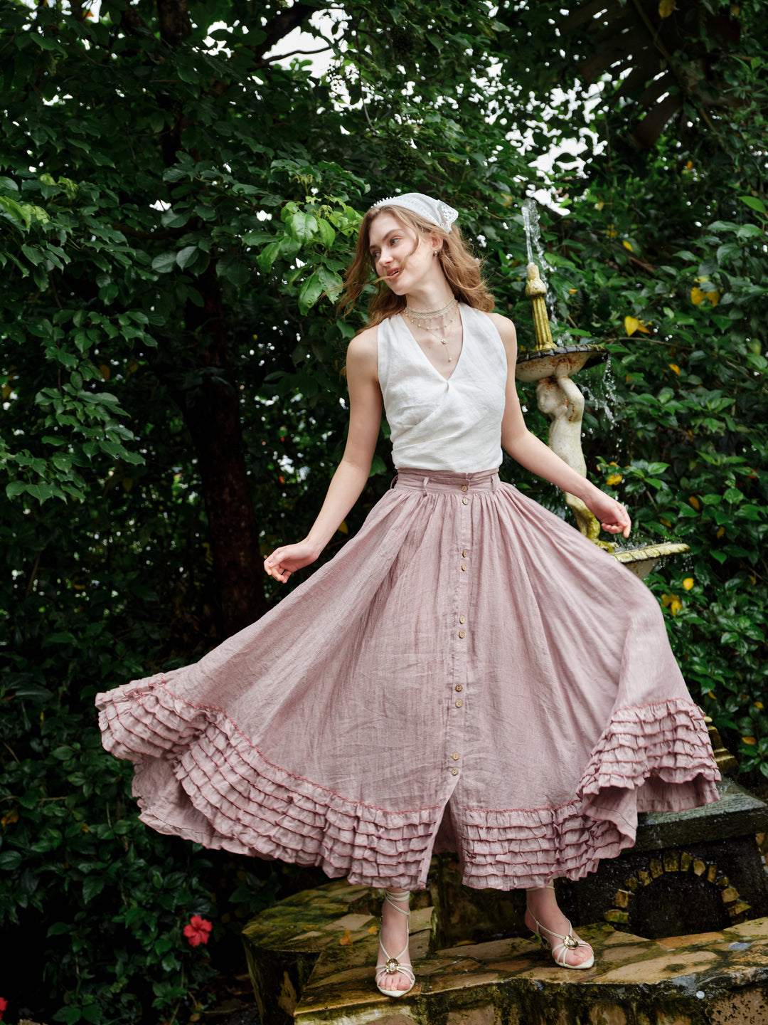 Dorothy 27 | Ruffled maxi linen skirt
