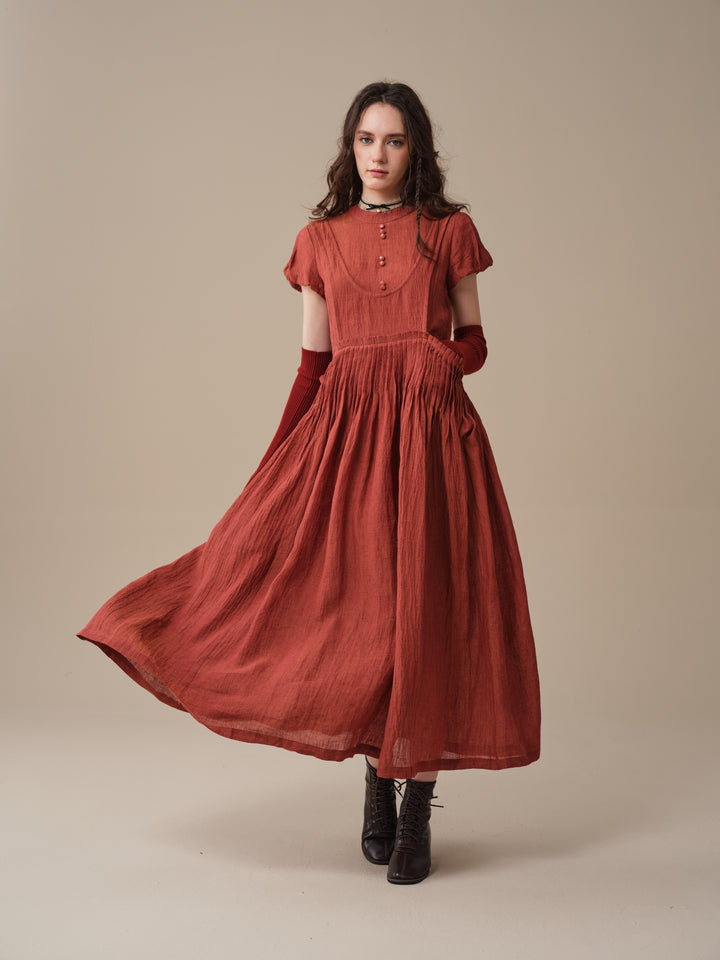 Thistle 09 | Smocked Bib Linen Midi Dress