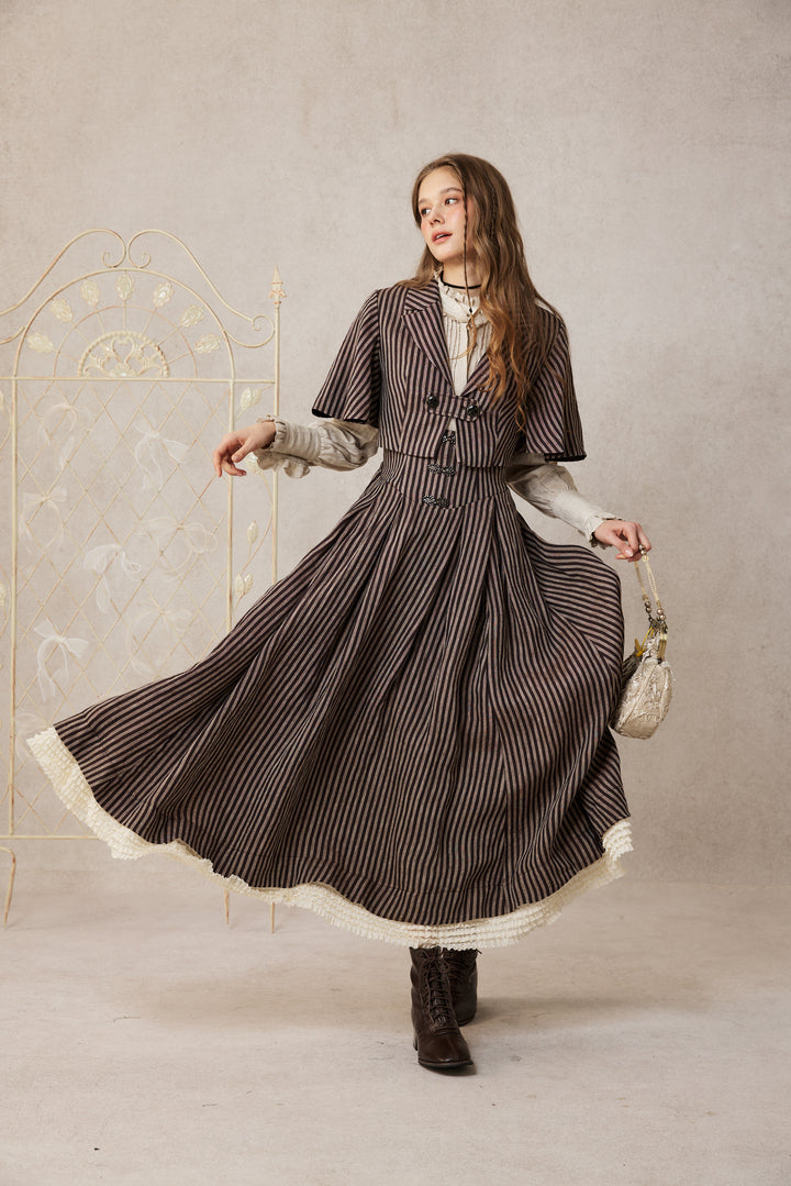 Clarise 22 |Retro Linen Skirt & Cape (2 pieces)